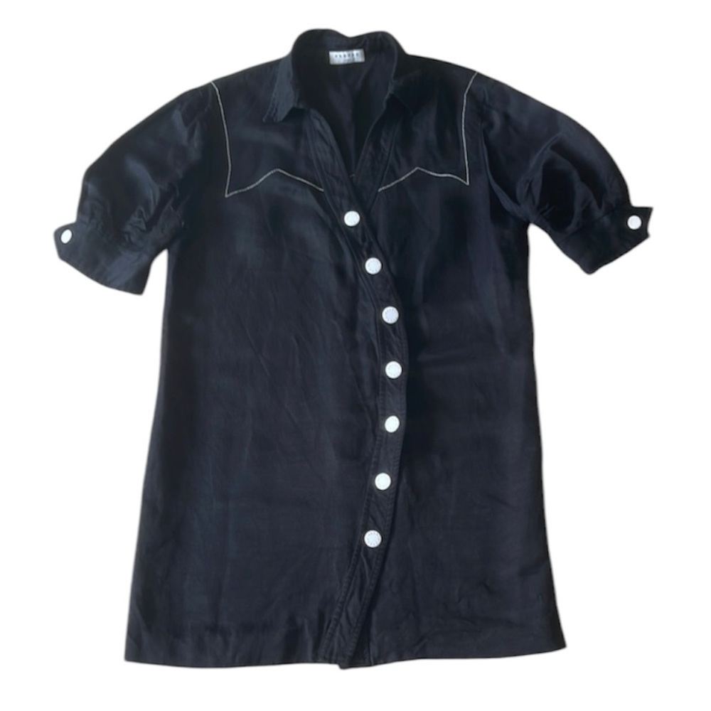 Sandro Black Linen Blend Button-Front Shirt Dress Size 36